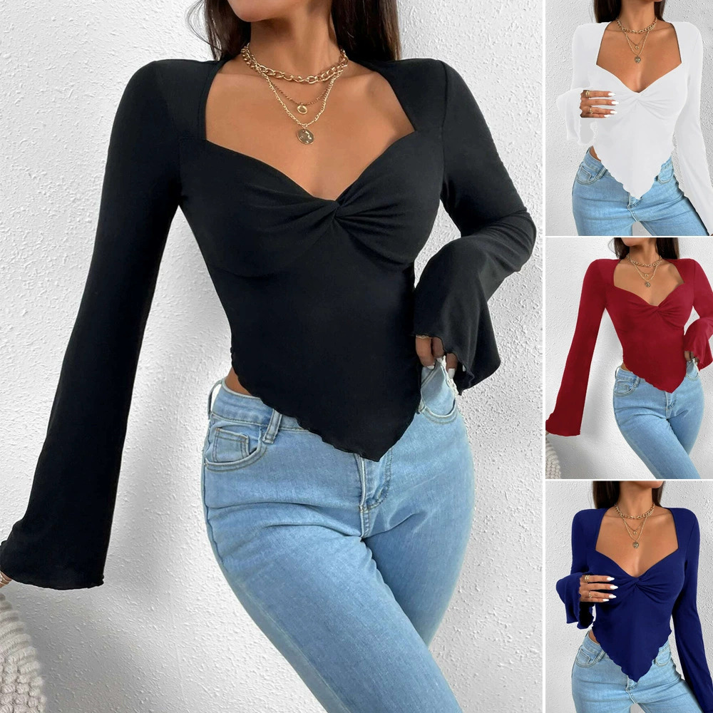 ZARA Resort Long Bell Sleeve Cinched Waist Asymmetric Knit Top